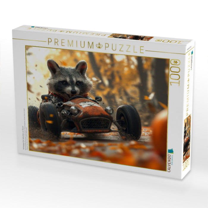 Chasse d'automne : Le raton laveur au volant - Puzzle photo CALVENDO' 