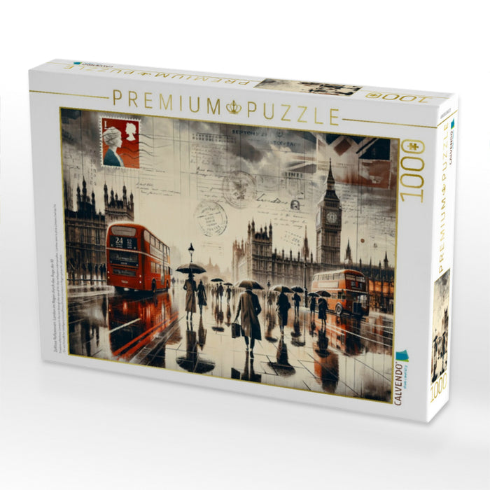 Zeitlose Reflexionen: London im Regen durch das Auge der KI - CALVENDO Foto-Puzzle'