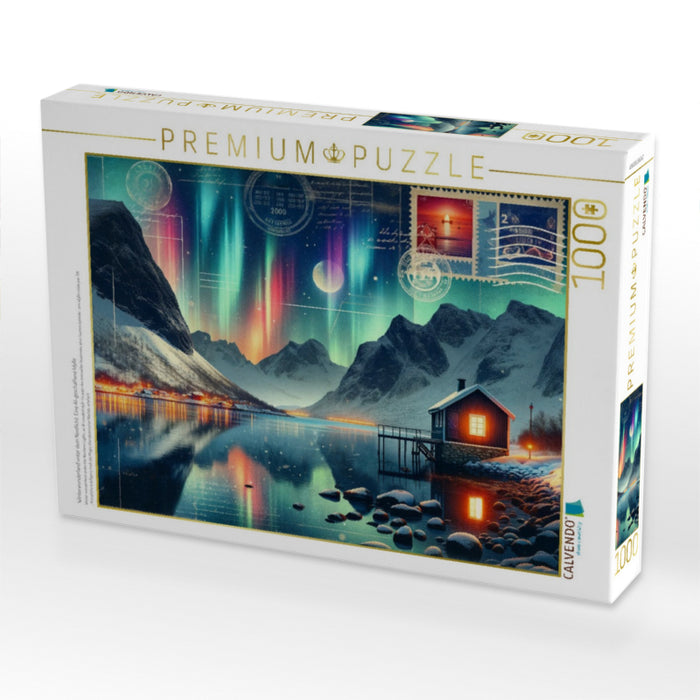 Winterwunderland unter dem Nordlicht: Eine AI-geschaffene Idylle - CALVENDO Foto-Puzzle'