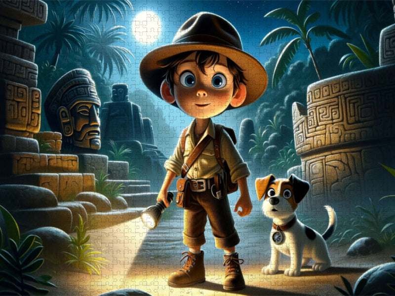 Mysterien im Mondlicht: Max und Buddys nächtliche Entdeckung - CALVENDO Foto-Puzzle'
