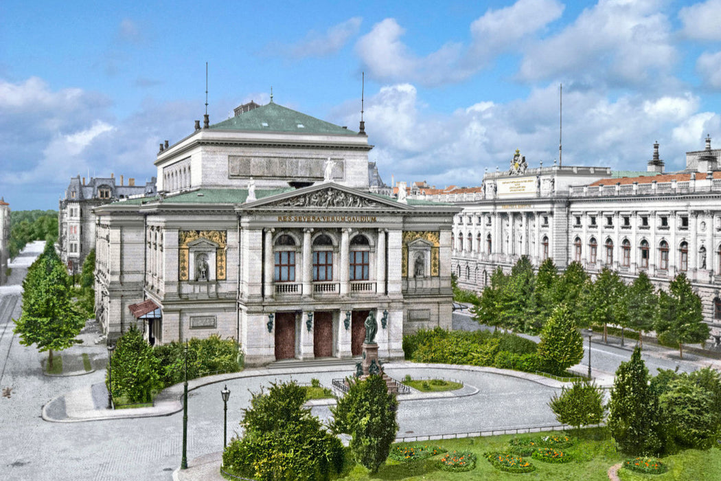 Premium Textil-Leinwand Leipzig - Gewandhaus und Bibliothek um 1900