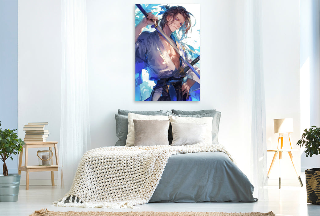 Premium Textil-Leinwand Junger Schwertkämpfer im Anime Stil