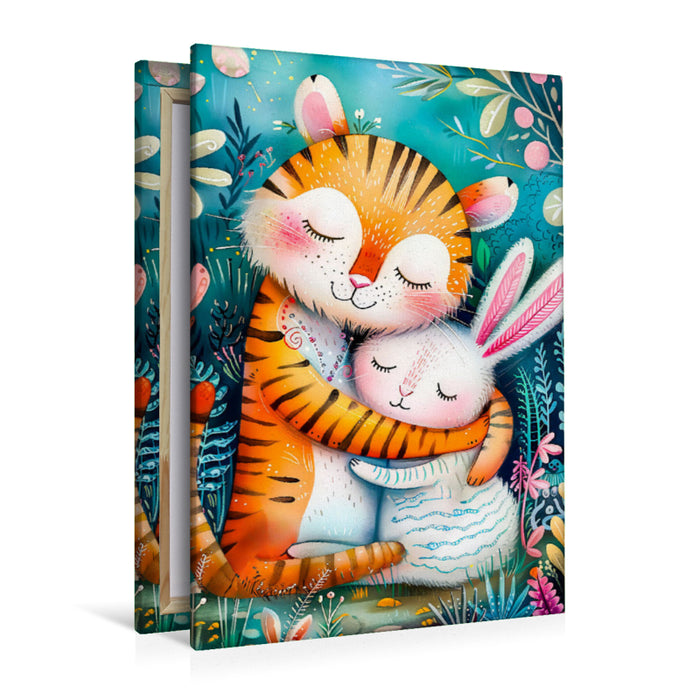 Premium Textil-Leinwand Freundschaft - Tiger und Hase