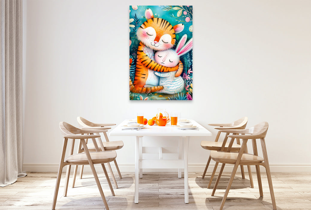 Premium Textil-Leinwand Freundschaft - Tiger und Hase