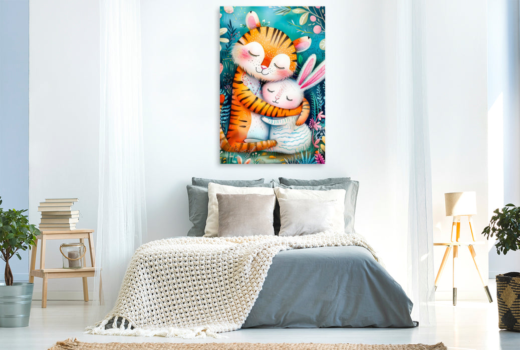 Premium Textil-Leinwand Freundschaft - Tiger und Hase