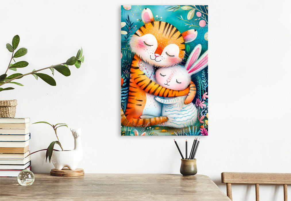 Premium Textil-Leinwand Freundschaft - Tiger und Hase