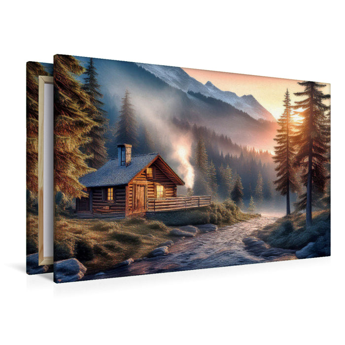 Premium Textil-Leinwand Die Blockhütte