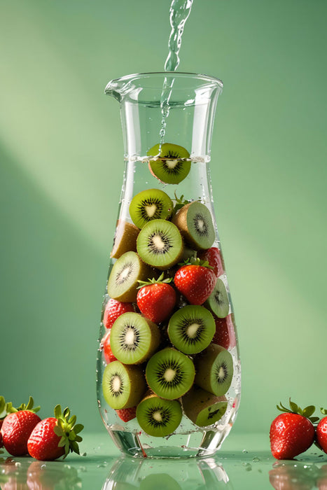 Premium Textil-Leinwand Infused Water Kreation mit Kiwis und Erdbeeren