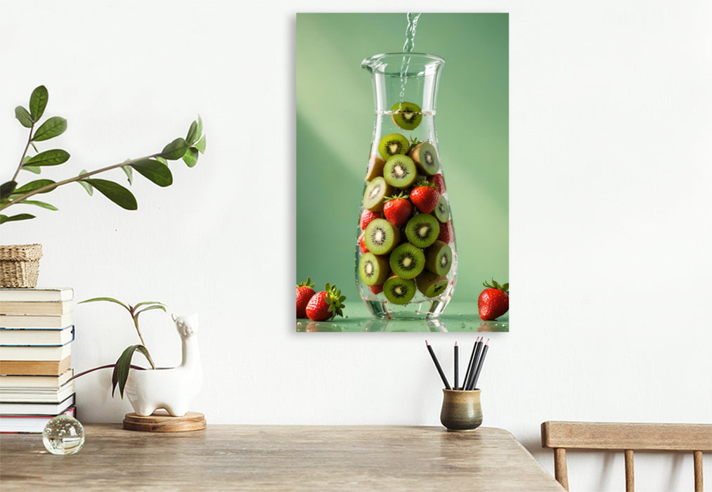 Premium Textil-Leinwand Infused Water Kreation mit Kiwis und Erdbeeren