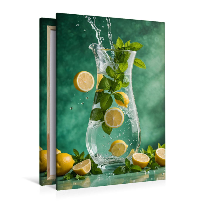 Premium Textil-Leinwand Infused water Kreation mit Zitronen und Minzblättern