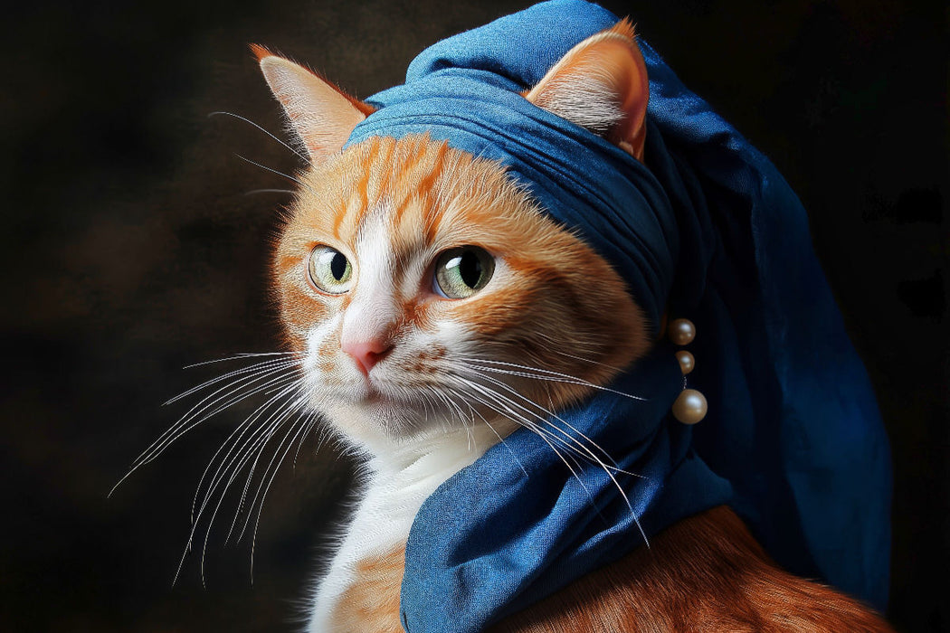 Premium Textil-Leinwand Die Katze mit dem Perlenohrgehänge - Jan Vermeer van Delft