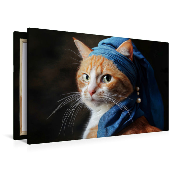 Premium Textil-Leinwand Die Katze mit dem Perlenohrgehänge - Jan Vermeer van Delft