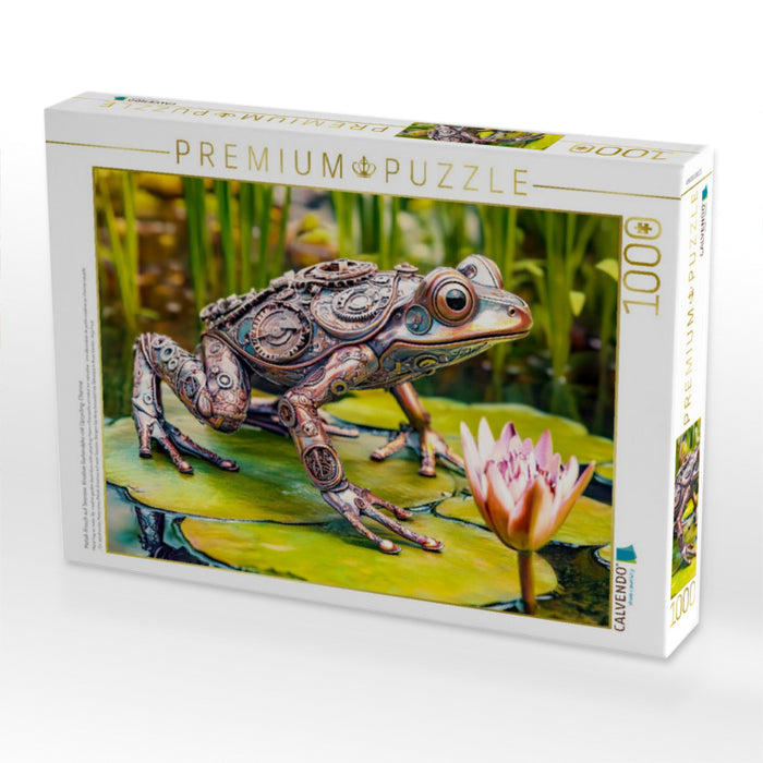 Metall-Frosch auf Seerose: Kreative Gartendeko mit Upcycling-Charme - CALVENDO Foto-Puzzle'