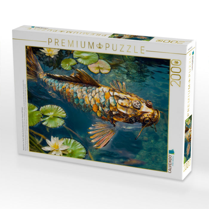 Metall-Koi im Teich: Stilvolle Gartendekoration für Wasserliebhaber - CALVENDO Foto-Puzzle'