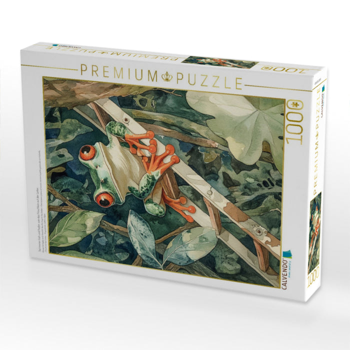 Sei immer froh und heiter, wie das Fröschlein auf der Leiter. - CALVENDO Foto-Puzzle'