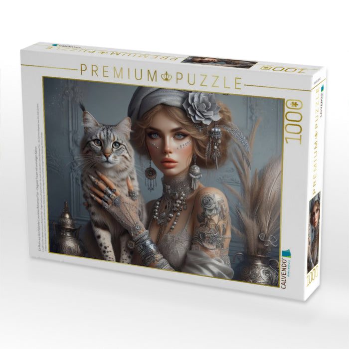 Ein Motiv aus dem Kalender Luxuriöser Bohemian Flair - Elegante Frauen mit anmutigen Katzen - CALVENDO Foto-Puzzle'
