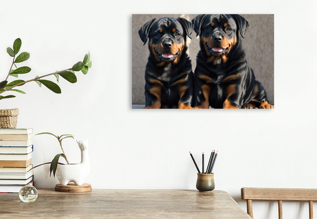 Premium Textil-Leinwand Majestätische Rottweiler - Voller Kraft und Loyalität