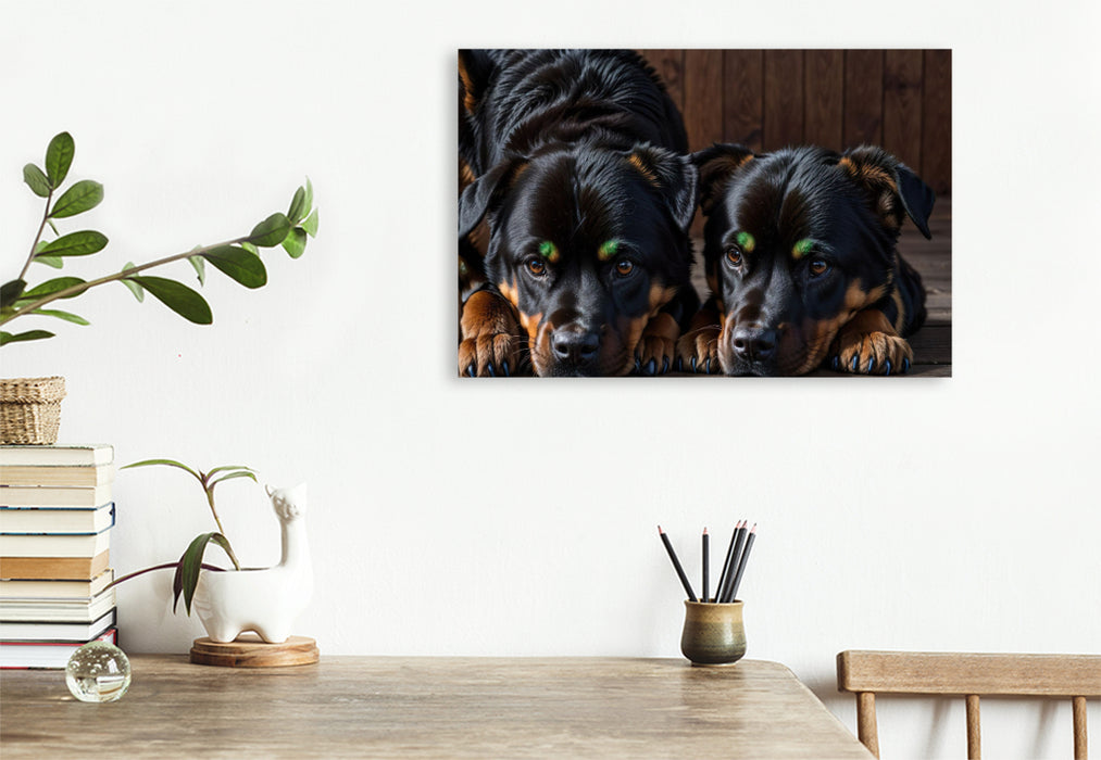 Premium Textil-Leinwand Majestätische Rottweiler - Voller Kraft und Loyalität