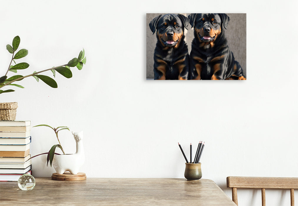 Premium Textil-Leinwand Majestätische Rottweiler - Voller Kraft und Loyalität