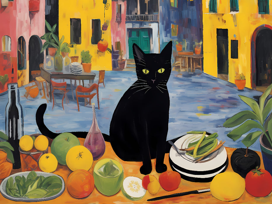Katze sitzt auf Esstisch - CALVENDO Foto-Puzzle'