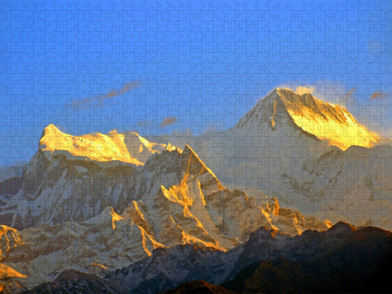 Von links Annapurna IV (7525 m) und Annapurna II (7939 m) am frühen Morgen vom Aussichtspunkt Sarangkot - CALVENDO Foto-Puzzle'