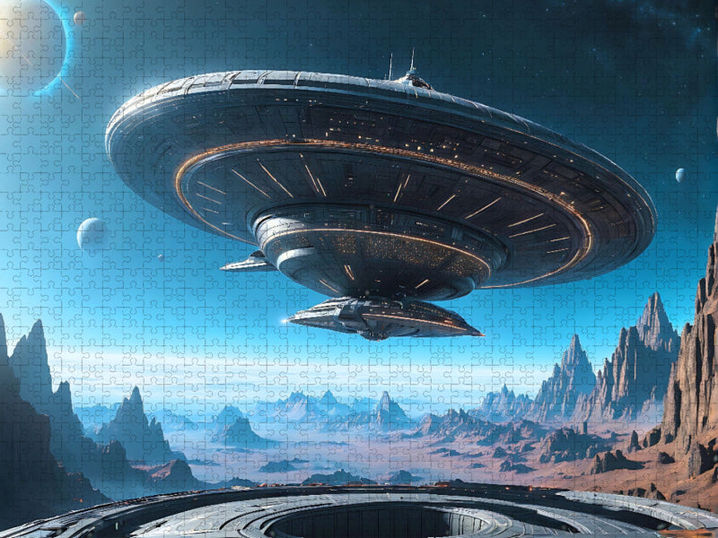 Untertasse bei der Landung auf einem Alien-Planeten - CALVENDO Foto-Puzzle'