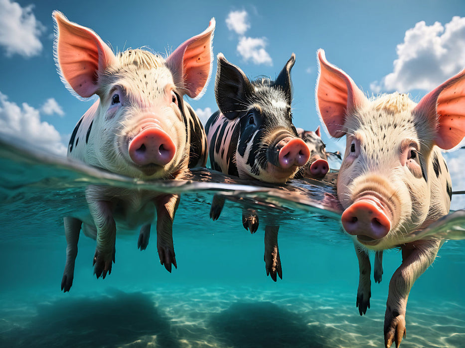 Schwimmschweine vergnügen sich in den Wellen - CALVENDO Foto-Puzzle'