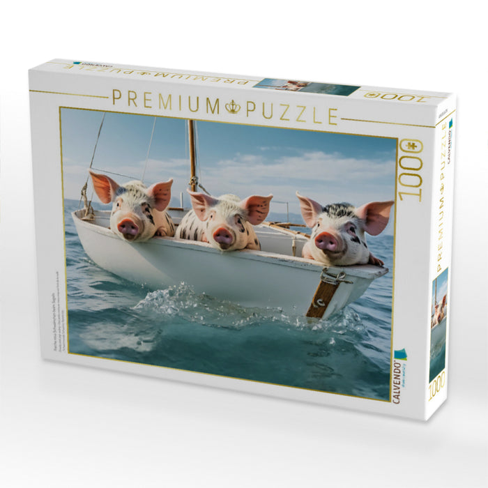 Freche rosa Schweinchen beim Segeln - CALVENDO Foto-Puzzle'