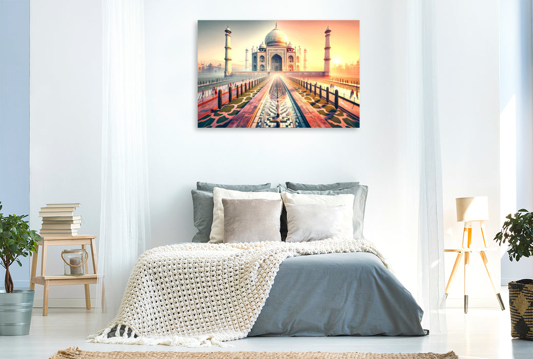 Premium Textil-Leinwand Taj Mahal - Monument der ewigen Liebe (Neues Weltwunder) in Indien