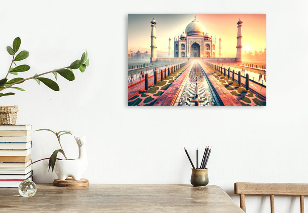 Toile textile premium Taj Mahal - Monument de l'Amour éternel (Nouvelle merveille du monde) en Inde 