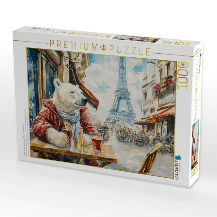 Eisbär Eik im Straßencafè in Paris in Frankreich - CALVENDO Foto-Puzzle'