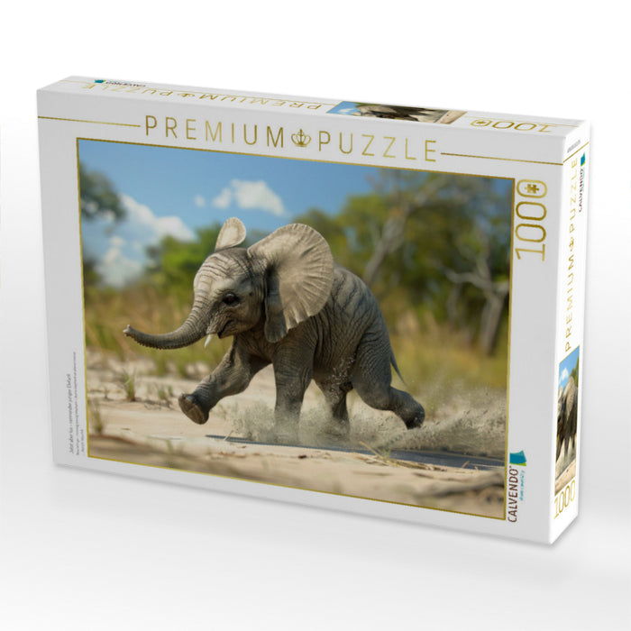 Jetzt aber los - rennender junger Elefant - CALVENDO Foto-Puzzle'