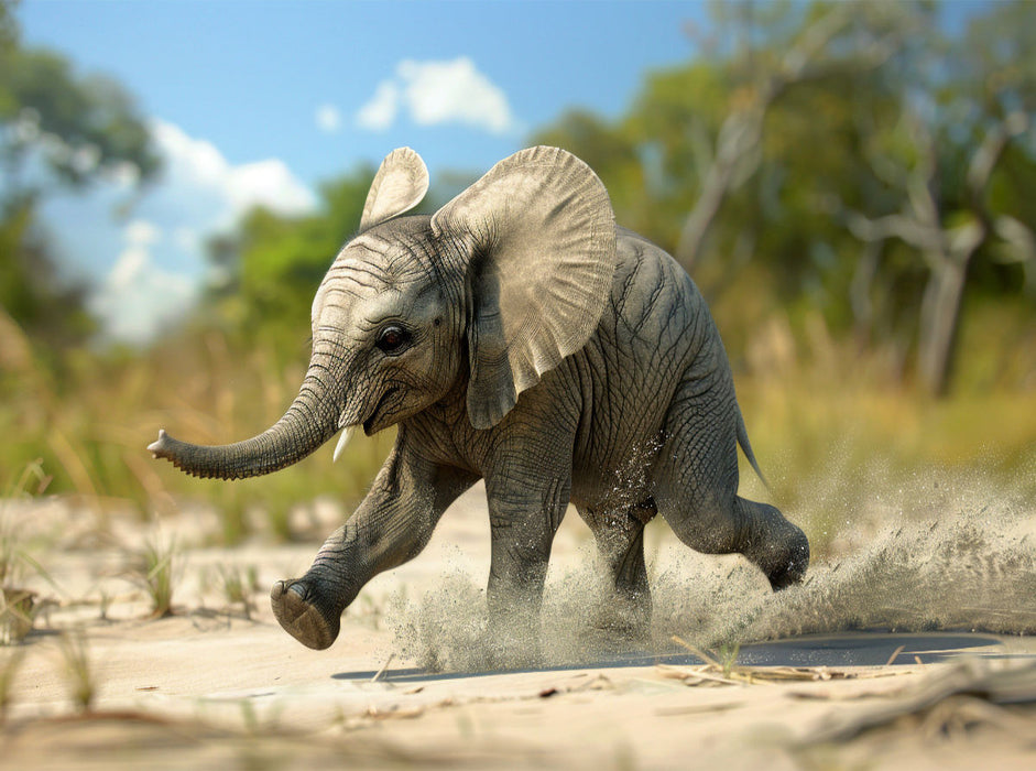 Jetzt aber los - rennender junger Elefant - CALVENDO Foto-Puzzle'