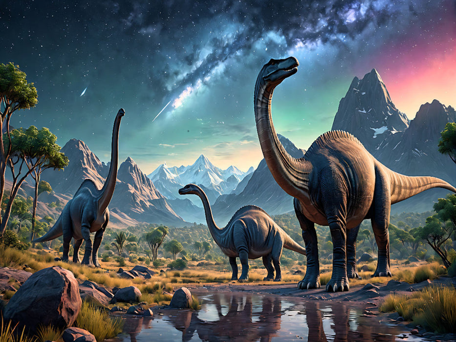 Dinosaurier unter urzeitlichem Sternenhimmel - CALVENDO Foto-Puzzle'