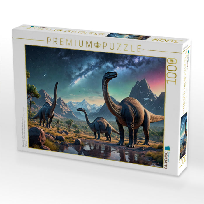Dinosaurier unter urzeitlichem Sternenhimmel - CALVENDO Foto-Puzzle'