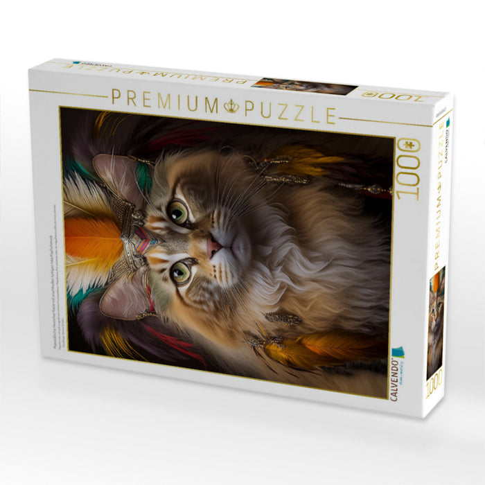 Majestätische Herrscher Katze mit prachtvollen farbigen Inka Kopfschmuck - CALVENDO Foto-Puzzle'