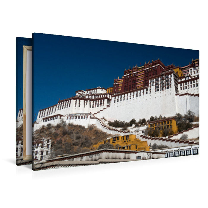 Premium Textil-Leinwand Tibet - Kloster und Landschaft