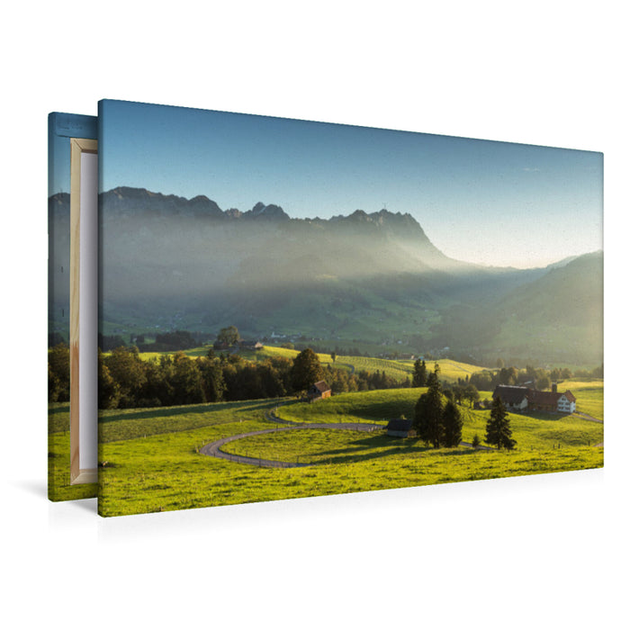 Premium Textil-Leinwand Alpsteingebirge im letzten Licht der Abendsonne