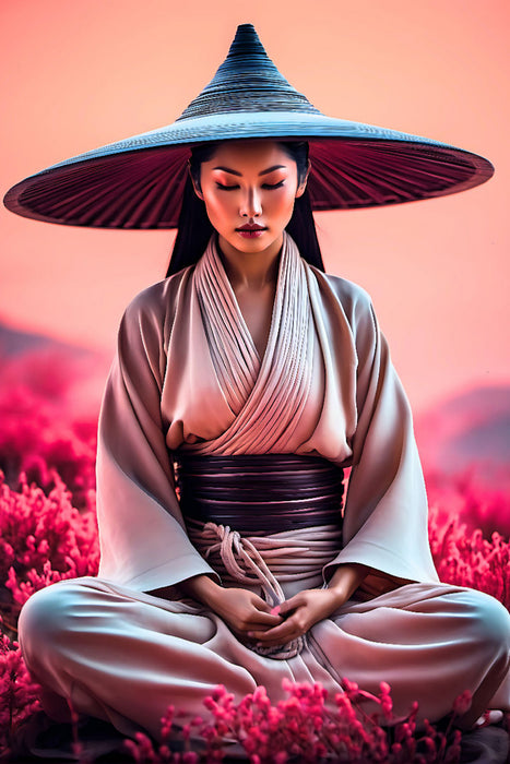 Premium Textil-Leinwand Zen - asiatische Frau, versunken in tiefer Meditation