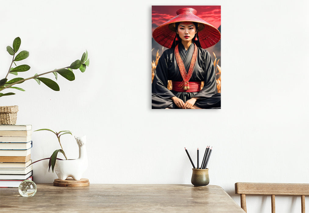 Premium Textil-Leinwand Zen - meditierende Frau im Einklang mit Körper und Geist