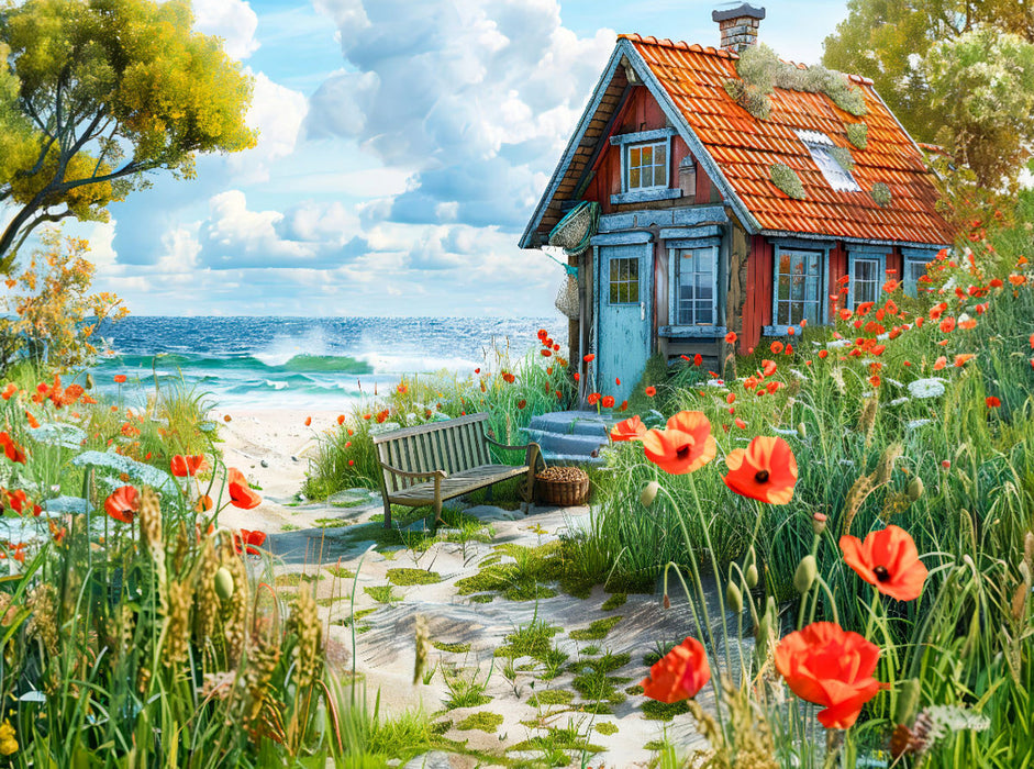 Mohnblumen am Strandhaus - CALVENDO Foto-Puzzle'