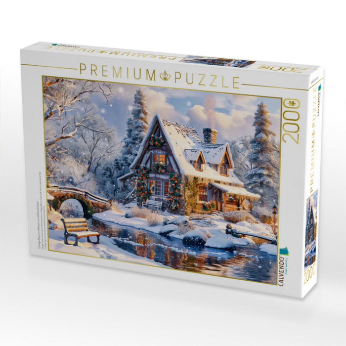 Cottage Haus am Wasser zur Weihnachtszeit - CALVENDO Foto-Puzzle'