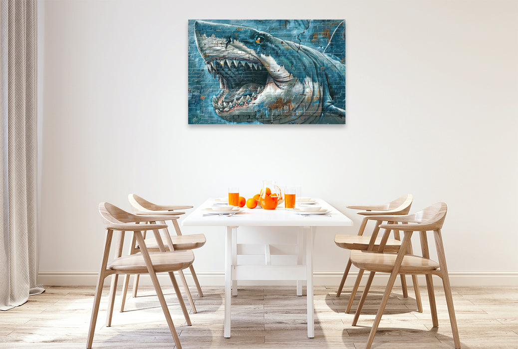 Premium Textil-Leinwand Megalodon