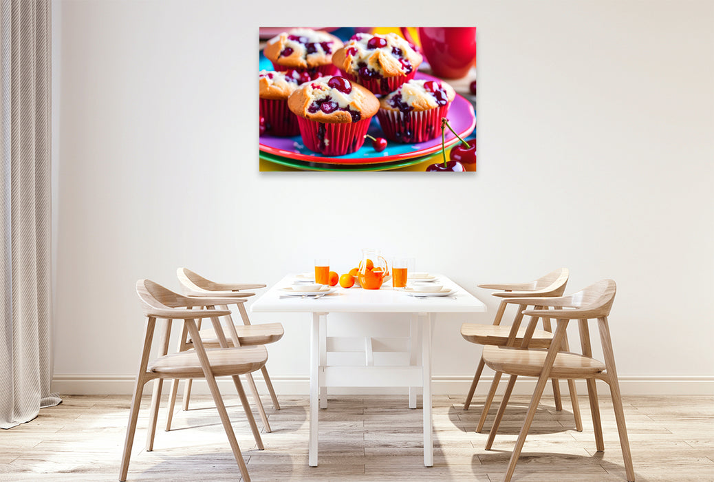 Premium Textil-Leinwand Kirschmuffins