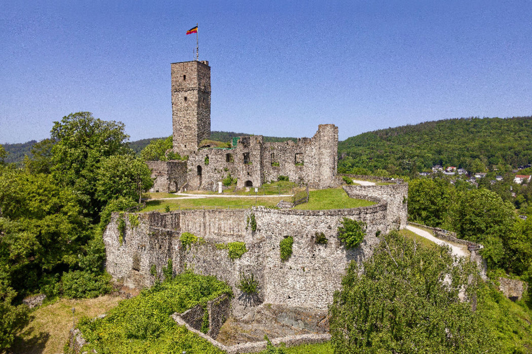 Premium Textil-Leinwand Der Burgturm der gigantischen Festung Königstein im Taunus