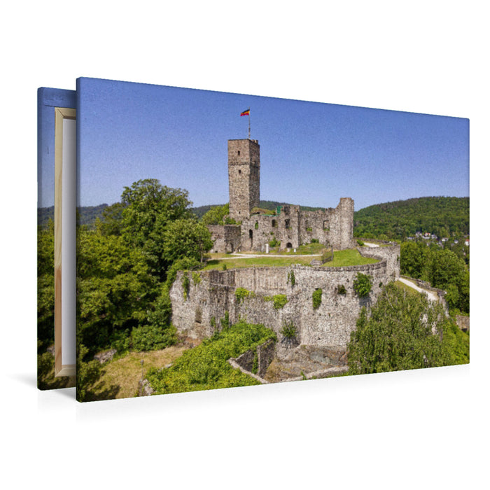 Premium Textil-Leinwand Der Burgturm der gigantischen Festung Königstein im Taunus