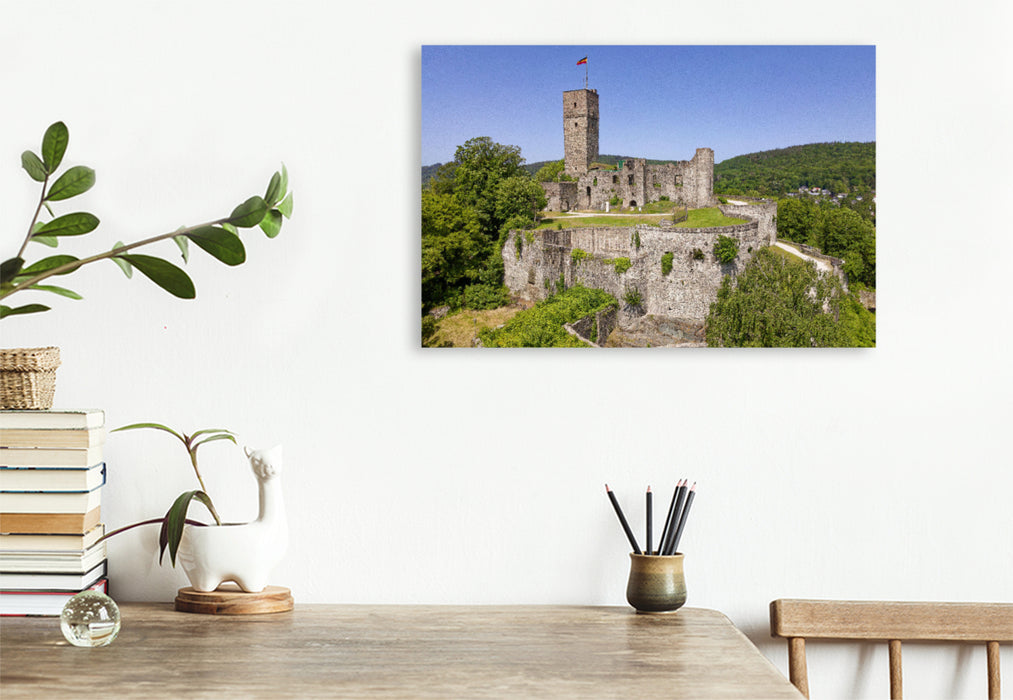 Premium Textil-Leinwand Der Burgturm der gigantischen Festung Königstein im Taunus