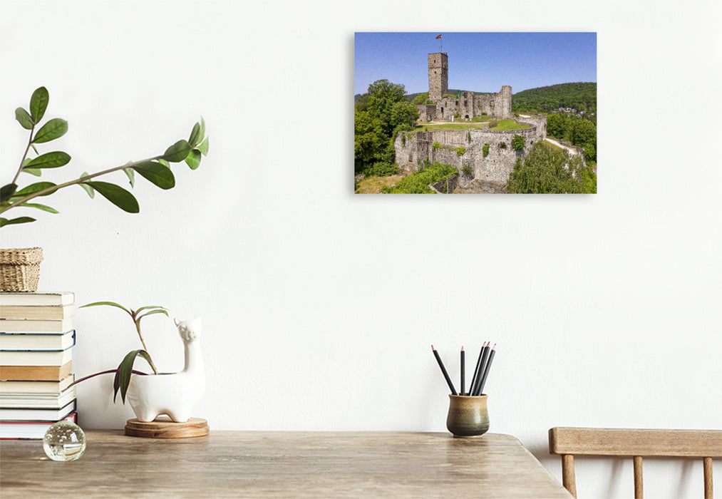 Premium Textil-Leinwand Der Burgturm der gigantischen Festung Königstein im Taunus