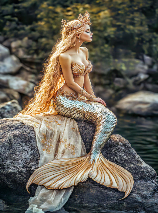 Die kleine Meerjungfrau auf einem Felsen - CALVENDO Foto-Puzzle'