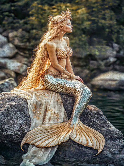 Die kleine Meerjungfrau auf einem Felsen - CALVENDO Foto-Puzzle'